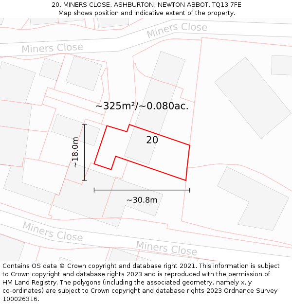 20, MINERS CLOSE, ASHBURTON, NEWTON ABBOT, TQ13 7FE: Plot and title map