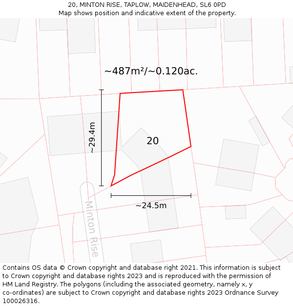 20, MINTON RISE, TAPLOW, MAIDENHEAD, SL6 0PD: Plot and title map