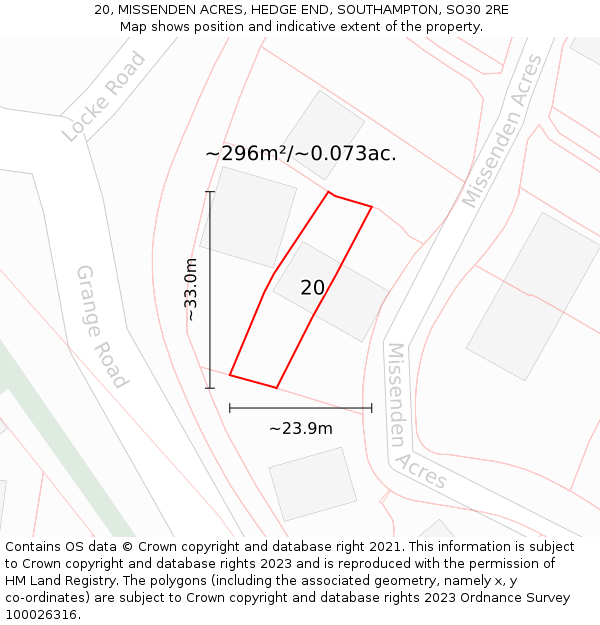 20, MISSENDEN ACRES, HEDGE END, SOUTHAMPTON, SO30 2RE: Plot and title map