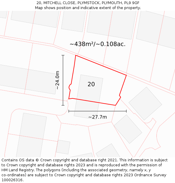 20, MITCHELL CLOSE, PLYMSTOCK, PLYMOUTH, PL9 9GF: Plot and title map