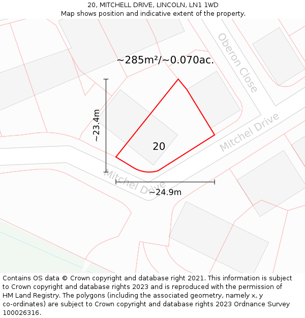 20, MITCHELL DRIVE, LINCOLN, LN1 1WD: Plot and title map