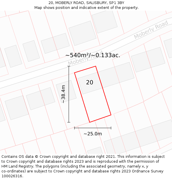 20, MOBERLY ROAD, SALISBURY, SP1 3BY: Plot and title map