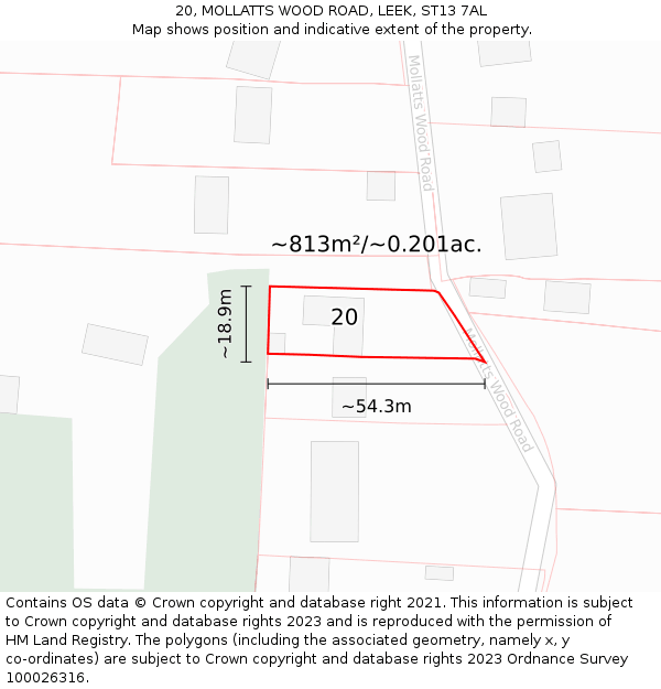 20, MOLLATTS WOOD ROAD, LEEK, ST13 7AL: Plot and title map