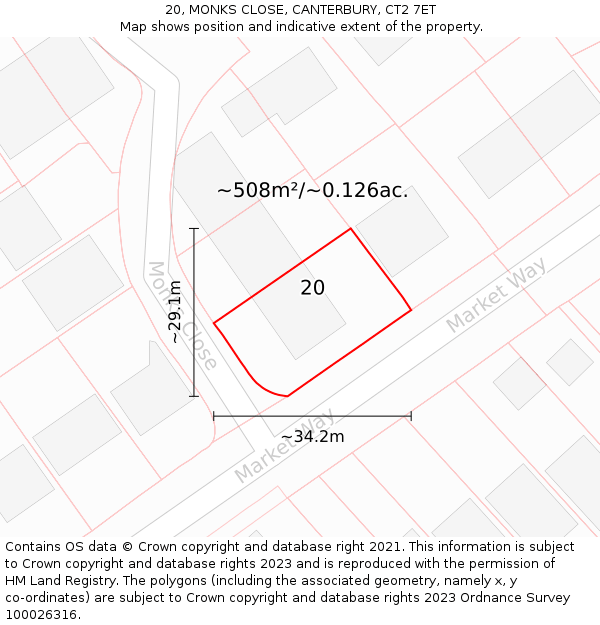 20, MONKS CLOSE, CANTERBURY, CT2 7ET: Plot and title map