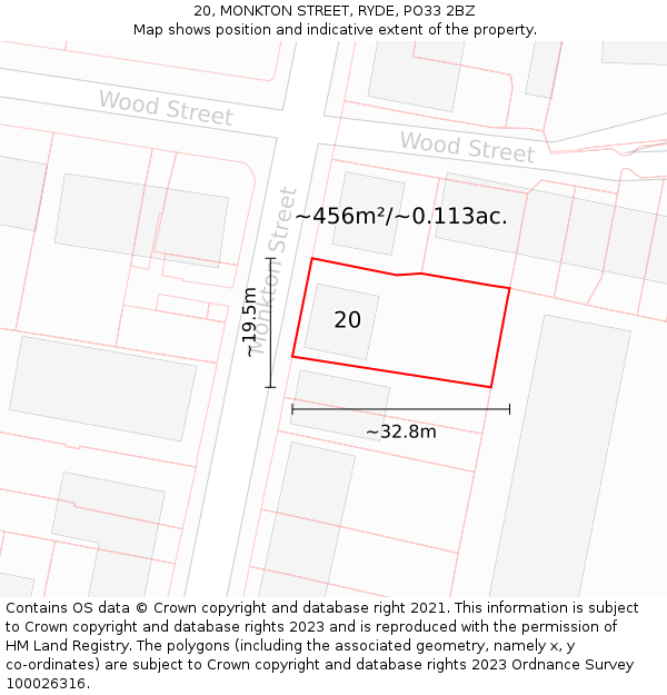 20, MONKTON STREET, RYDE, PO33 2BZ: Plot and title map