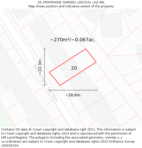 20, MONTAIGNE GARDEN, LINCOLN, LN2 4RL: Plot and title map