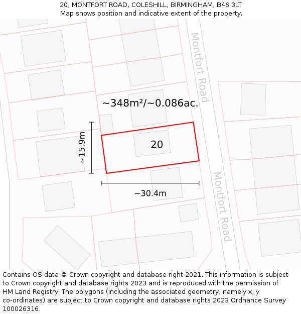 20, MONTFORT ROAD, COLESHILL, BIRMINGHAM, B46 3LT: Plot and title map