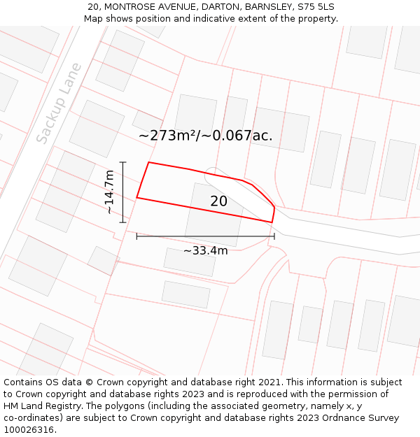 20, MONTROSE AVENUE, DARTON, BARNSLEY, S75 5LS: Plot and title map