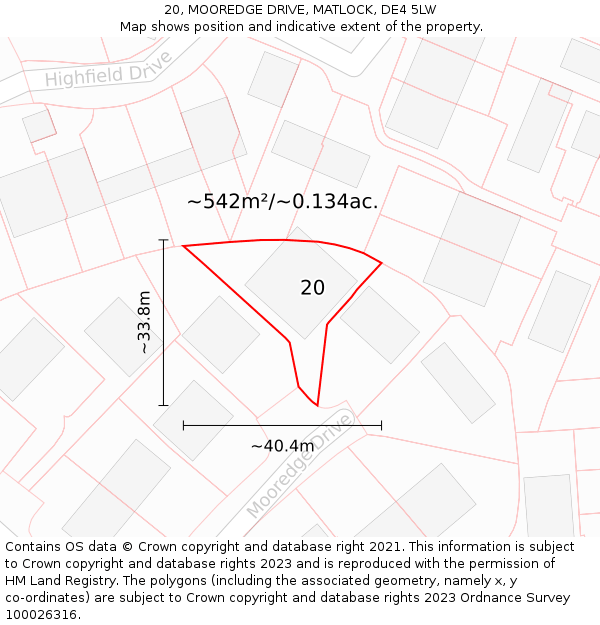 20, MOOREDGE DRIVE, MATLOCK, DE4 5LW: Plot and title map