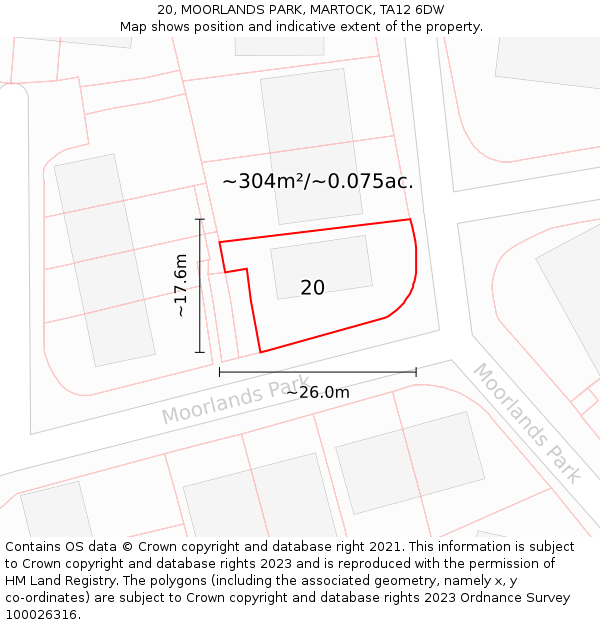 20, MOORLANDS PARK, MARTOCK, TA12 6DW: Plot and title map
