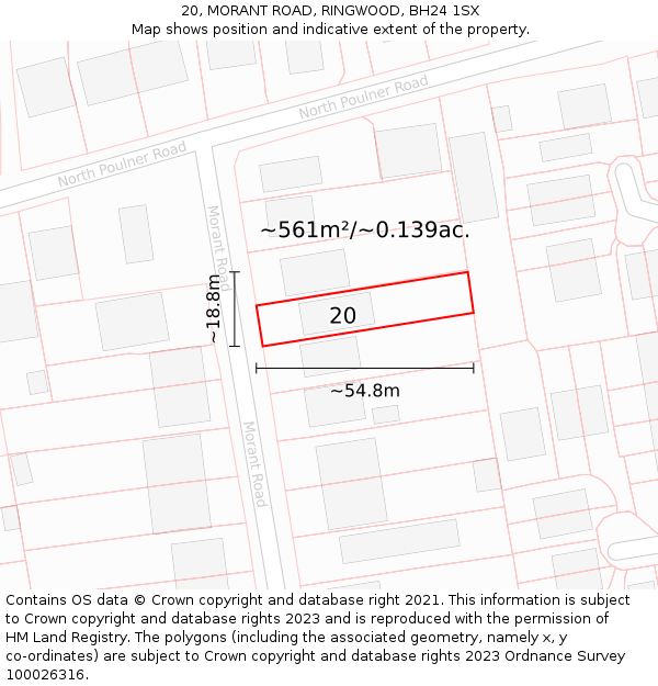 20, MORANT ROAD, RINGWOOD, BH24 1SX: Plot and title map