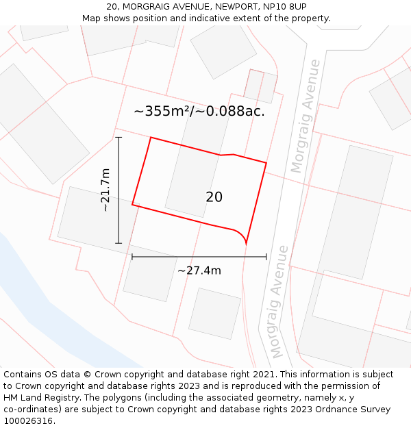 20, MORGRAIG AVENUE, NEWPORT, NP10 8UP: Plot and title map