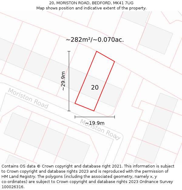 20, MORISTON ROAD, BEDFORD, MK41 7UG: Plot and title map