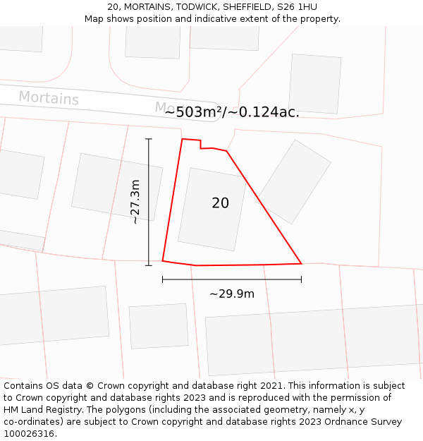 20, MORTAINS, TODWICK, SHEFFIELD, S26 1HU: Plot and title map