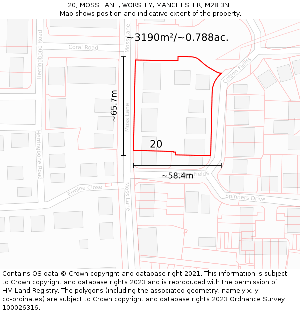 20, MOSS LANE, WORSLEY, MANCHESTER, M28 3NF: Plot and title map