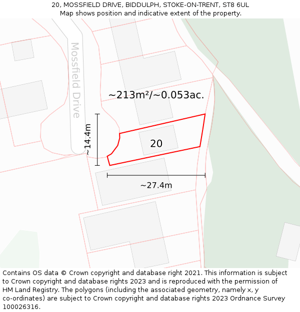 20, MOSSFIELD DRIVE, BIDDULPH, STOKE-ON-TRENT, ST8 6UL: Plot and title map