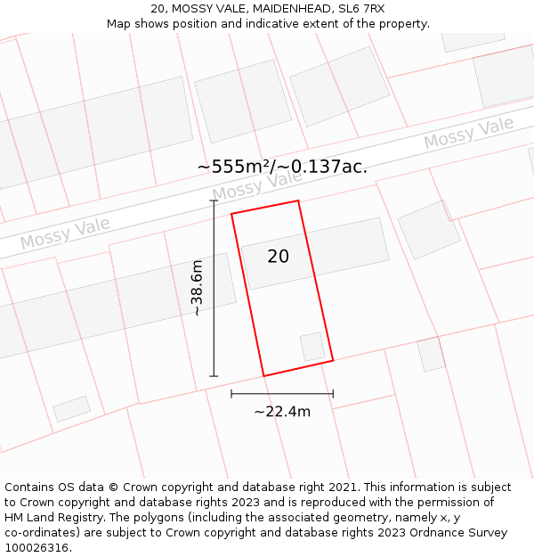 20, MOSSY VALE, MAIDENHEAD, SL6 7RX: Plot and title map