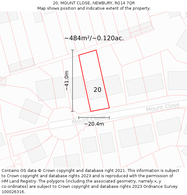 20, MOUNT CLOSE, NEWBURY, RG14 7QR: Plot and title map
