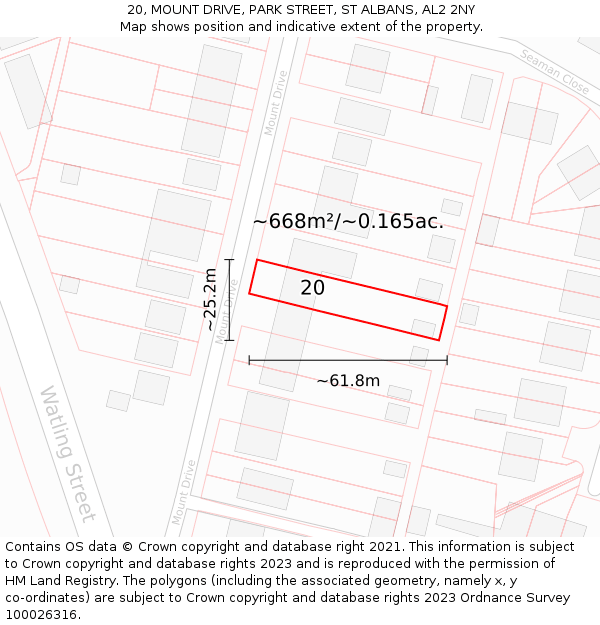 20, MOUNT DRIVE, PARK STREET, ST ALBANS, AL2 2NY: Plot and title map