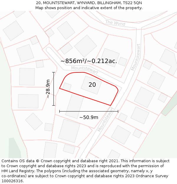 20, MOUNTSTEWART, WYNYARD, BILLINGHAM, TS22 5QN: Plot and title map