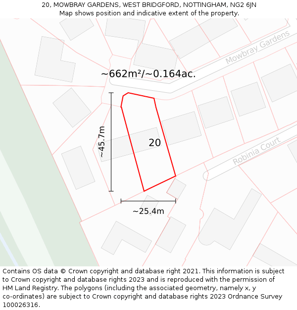 20, MOWBRAY GARDENS, WEST BRIDGFORD, NOTTINGHAM, NG2 6JN: Plot and title map