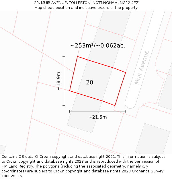 20, MUIR AVENUE, TOLLERTON, NOTTINGHAM, NG12 4EZ: Plot and title map