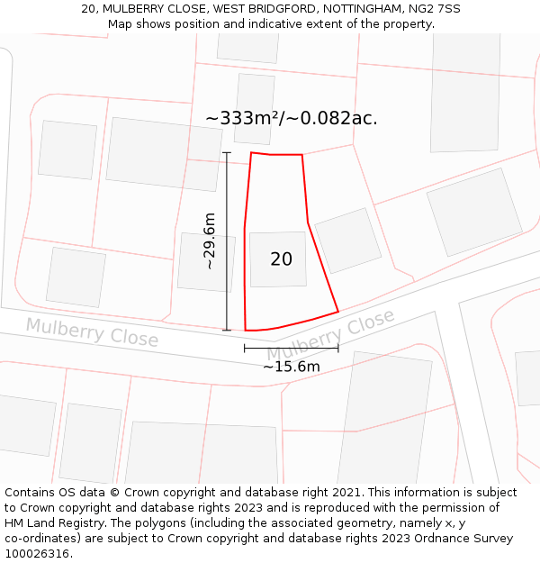 20, MULBERRY CLOSE, WEST BRIDGFORD, NOTTINGHAM, NG2 7SS: Plot and title map