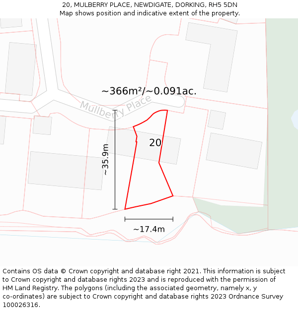 20, MULBERRY PLACE, NEWDIGATE, DORKING, RH5 5DN: Plot and title map