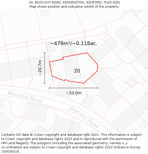 20, MUSCOVY ROAD, KENNINGTON, ASHFORD, TN25 4QN: Plot and title map