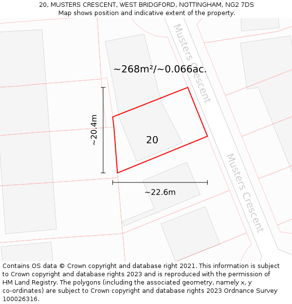 20, MUSTERS CRESCENT, WEST BRIDGFORD, NOTTINGHAM, NG2 7DS: Plot and title map