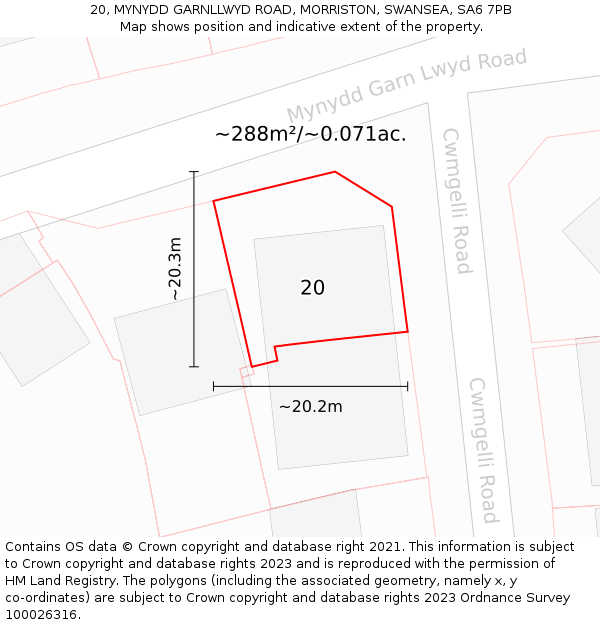 20, MYNYDD GARNLLWYD ROAD, MORRISTON, SWANSEA, SA6 7PB: Plot and title map