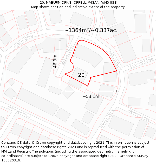 20, NABURN DRIVE, ORRELL, WIGAN, WN5 8SB: Plot and title map