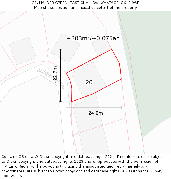 20, NALDER GREEN, EAST CHALLOW, WANTAGE, OX12 9WE: Plot and title map