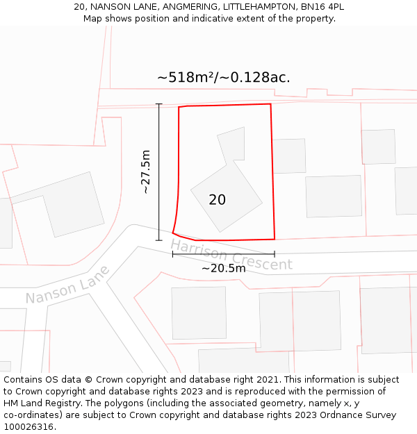 20, NANSON LANE, ANGMERING, LITTLEHAMPTON, BN16 4PL: Plot and title map