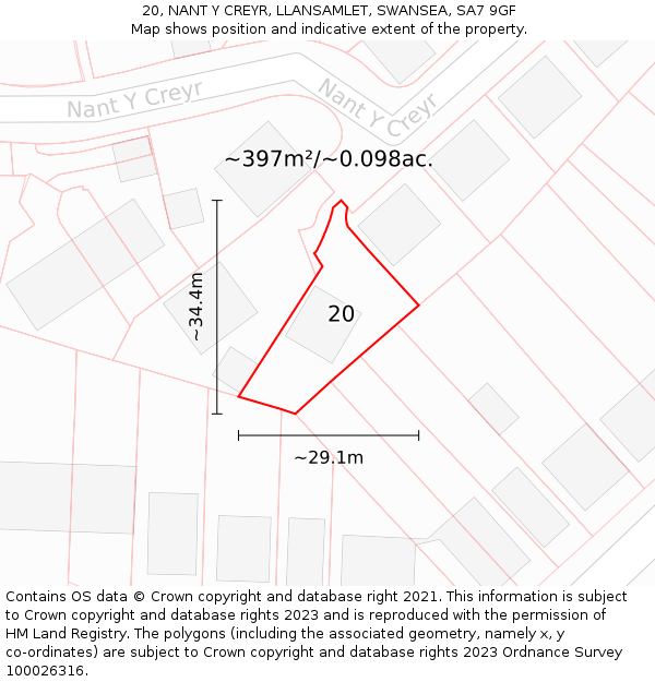 20, NANT Y CREYR, LLANSAMLET, SWANSEA, SA7 9GF: Plot and title map