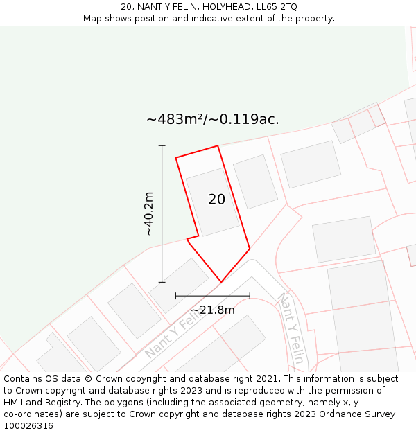 20, NANT Y FELIN, HOLYHEAD, LL65 2TQ: Plot and title map