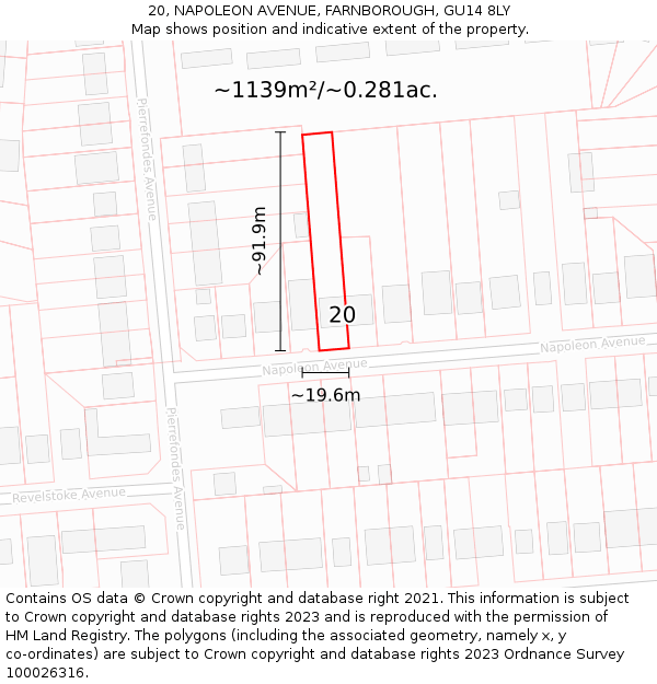 20, NAPOLEON AVENUE, FARNBOROUGH, GU14 8LY: Plot and title map