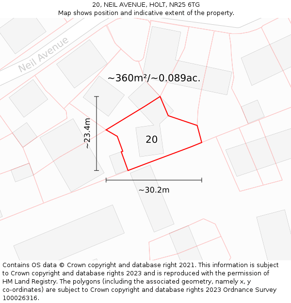 20, NEIL AVENUE, HOLT, NR25 6TG: Plot and title map