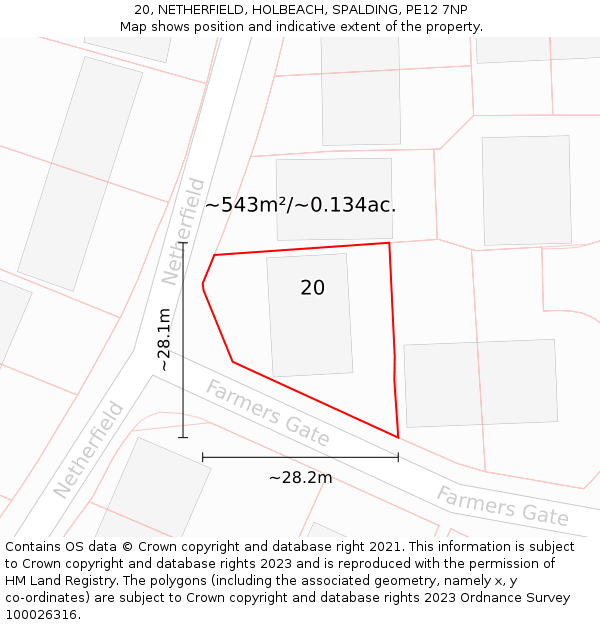 20, NETHERFIELD, HOLBEACH, SPALDING, PE12 7NP: Plot and title map