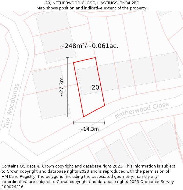 20, NETHERWOOD CLOSE, HASTINGS, TN34 2RE: Plot and title map