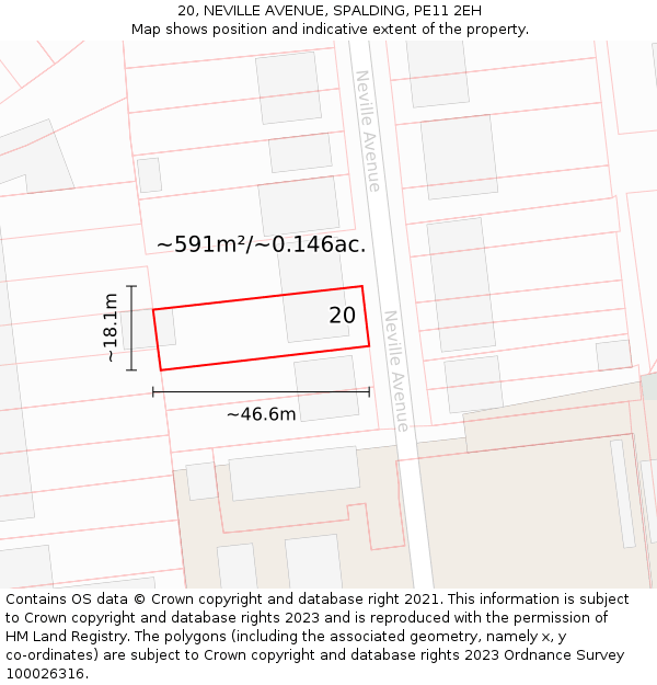 20, NEVILLE AVENUE, SPALDING, PE11 2EH: Plot and title map