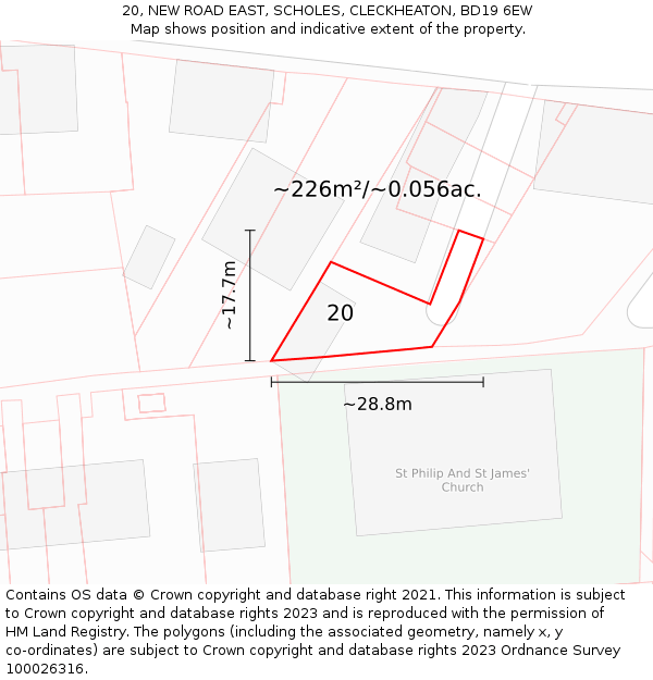 20, NEW ROAD EAST, SCHOLES, CLECKHEATON, BD19 6EW: Plot and title map