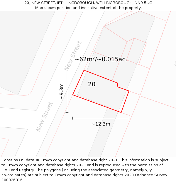 20, NEW STREET, IRTHLINGBOROUGH, WELLINGBOROUGH, NN9 5UG: Plot and title map