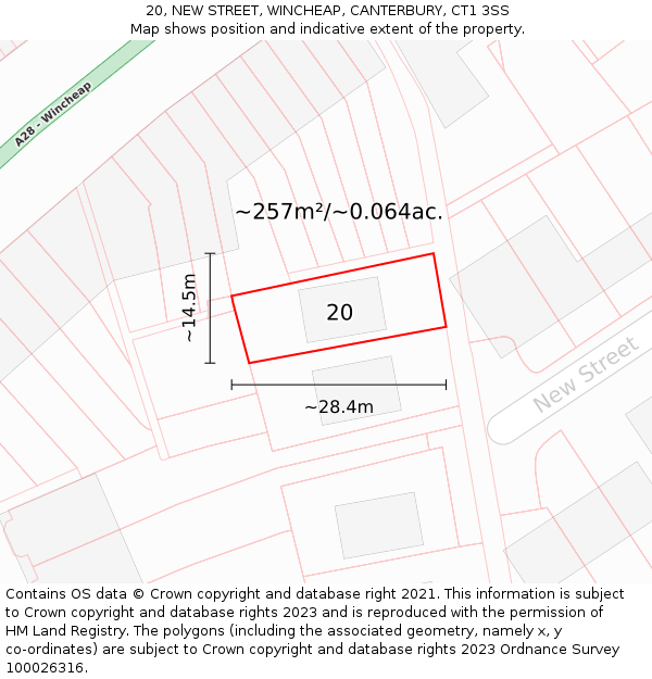 20, NEW STREET, WINCHEAP, CANTERBURY, CT1 3SS: Plot and title map