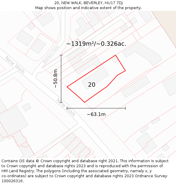 20, NEW WALK, BEVERLEY, HU17 7DJ: Plot and title map