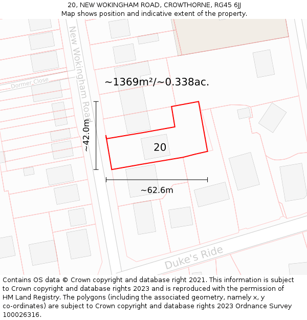 20, NEW WOKINGHAM ROAD, CROWTHORNE, RG45 6JJ: Plot and title map