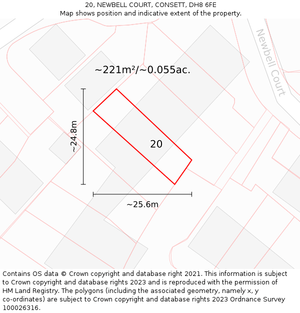 20, NEWBELL COURT, CONSETT, DH8 6FE: Plot and title map