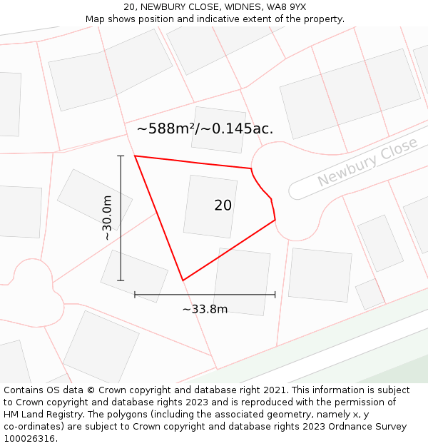 20, NEWBURY CLOSE, WIDNES, WA8 9YX: Plot and title map