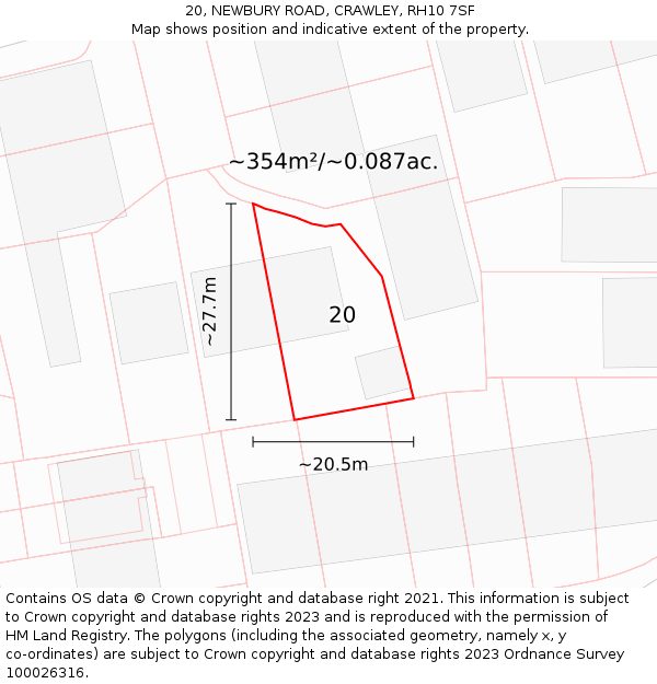 20, NEWBURY ROAD, CRAWLEY, RH10 7SF: Plot and title map