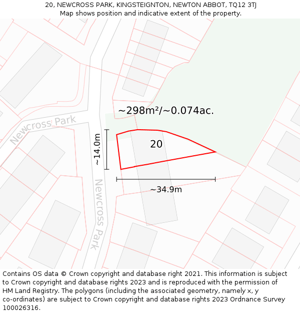 20, NEWCROSS PARK, KINGSTEIGNTON, NEWTON ABBOT, TQ12 3TJ: Plot and title map